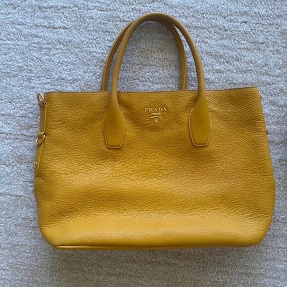 Authentic Prada mustard yellow leather tote bag - Picture 1 of 8